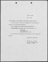 Appointment letter from William P. Clements, Jr., to the Texas Senate, May 7, 1987
