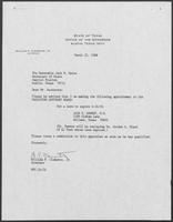 Appointment letter from William P. Clements to Secretary of State, Jack Rains, March 22 1988