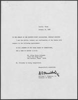 Appointment letter from William P. Clements to the Senate of the 71st Legislature, January 30, 1989