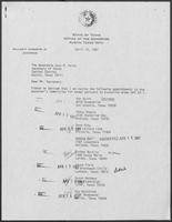 Appointment letter from William P. Clements Jr. to Secretary of State, Jack Rains, June 15, 1987