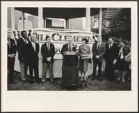 Photograph of William P. Clements, Rita Crocker Clements, and others, Houston, Texas, February 3, 1986