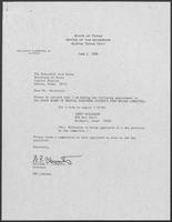 Appointment letter from William P. Clements to Secretary of State, Jack Rains, June 2, 1988