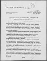 Press release regarding funds for Texas narcotics control program grants, July 31, 1989