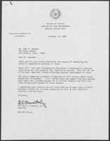 Correspondence between William P. Clements and John A. Oberman regarding worker's compensation, November 1988
