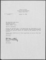 Appointment letter from William P. Clements to Secretary of State, Jack Rains, August 11, 1988