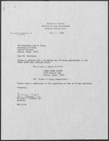 Appointment letter from William P. Clements to Secretary of State, Jack Rains, July 7, 1988