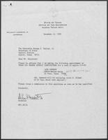 Appointment letter from William P. Clements, Jr., to Secretary of State George Bayoud, December 13, 1989