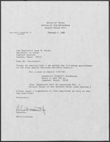 Appointment letter from William P. Clements to Secretary of State, Jack Rains, February 4, 1986