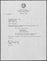 Appointment letter from William P. Clements to Secretary of State, Jack Rains, January 22, 1988