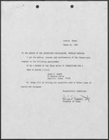 Appointment letter from William P. Clements to the Senate of the 71st Legislature, March 24, 1987