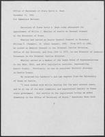 Press release from the Office of Secretary of State David A. Dean regarding appointments, December 15, 1981
