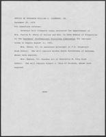 News release from the Office of Governor William P. Clements, Jr., regarding recent appointments, December 20, 1979