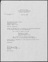 Appointment letter from William P. Clements, Jr. to Secretary of State, Jack Rains, April 21, 1988