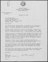 Letter from William P. Clements to Ernest Angelo concerning Angelo's Roast, October 22, 1987