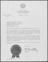Letter from William P. Clements, Jr., to Major General James T. Dennis and the Texas National Guard Forces, November 9, 1988