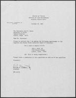 Appointment letter from William P. Clements, Jr. to Secretary of State, Jack Rains, October 29, 1987