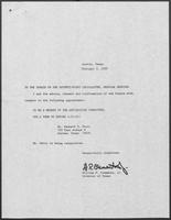 Appointment letter from William P. Clements, Jr. to the Senate, February 9, 1989