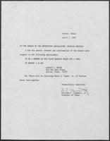 Appointment letter from William P. Clements, Jr., to Secretary of State George S. Bayoud, Jr., April 7, 1989