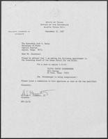 Appointment letter from William P. Clements, Jr. to Secretary of State, Jack Rains, September 10, 1987