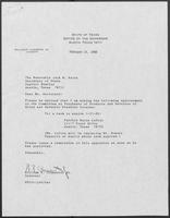 Appointment letter from William P. Clements, Jr. to Secretary of State, Jack Rains, February 24, 1988