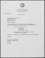 Appointment letter from William P. Clements to Jack M. Rains, August 27, 1987