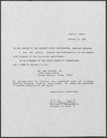 Appointment letter from William P. Clements to the Senate of the 71st Legislature, February 22, 1989