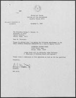 Appointment letter from William P. Clements to Secretary of State, George Bayoud, November 8, 1989