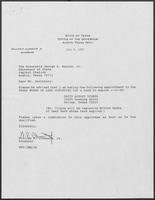 Appointment letter from William P. Clements to Secretary of State, George Bayoud, July 9, 1990