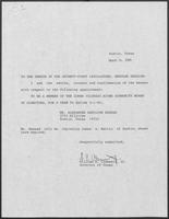 Appointment letter from William P. Clements to the Senate of the 71st Legislature, March 14, 1989