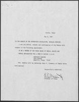 Appointment letter from William P. Clements to the Senate of the 70th Legislature, May 8, 1987