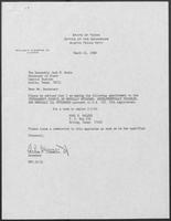 Appointment letter from William P. Clements to Secretary of State, Jack Rains, March 21, 1988