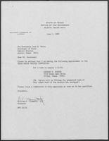 Appointment letter from William P. Clements to Secretary of State, Jack Rains, June 1, 1989