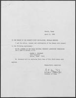 Appointment letter from William P. Clements to the Senate of the 71st Legislature, April 11, 1989