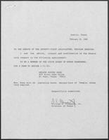 Appointment letter from William P. Clements to the Senate of the 71st Legislature, February 20, 1989