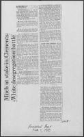 Newspaper clipping headlined "Much at stake in Clements-White desegregation battle," February 1, 1981