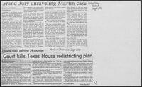 Newspaper clipping headlined "Court kills Texas House redistricting plan," September 1, 1981