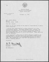 Correspondence between William P. Clements and Mrs. Jackie Burris regarding consolidation of school districts, 12 December 1989