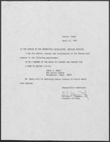 Appointment letter from William P. Clements to the Senate of the 70th Legislature, April 21, 1987