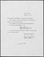 Appointment letter from William P. Clements, Jr., to Texas Senate, February 17, 1987