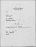 Appointment letter from William P. Clements, Jr., to Secretary of State Jack Rains, September 15, 1987
