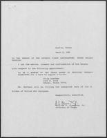 Appointment letter from Governor William P. Clements, Jr., to Texas Senate, March 15, 1990