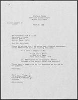 Appointment letter from Governor William P. Clements, Jr., to Secretary of State Jack Rains, March 29, 1988