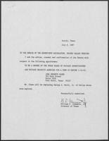 Appointment letter from William P. Clements, Jr., to Texas Senate, July 6, 1987
