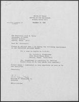 Appointment letter from William P. Clements, Jr. to Secretary of State, Jack Rains, December 10, 1987
