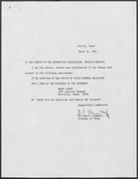 Appointment letter from William P. Clements to the Senate of the 70th Legislature, March 24, 1987