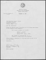 Appointment letter from  William P. Clements, Jr., to Secretary of State, Jack M. Rains, December 15, 1987