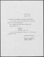 Appointment letter from William P. Clements to the Senate of the 70th Legislature, March 10, 1987