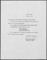 Appointment letter from William P. Clements to the Senate of the 70th Legislature, March 10, 1987