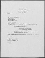 Appointment letter from William P. Clements to Jack M. Rains, October 27, 1987
