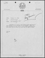 Memo from Jim Kaster to selected staff regarding the Governor's legislation program, October  17, 1980